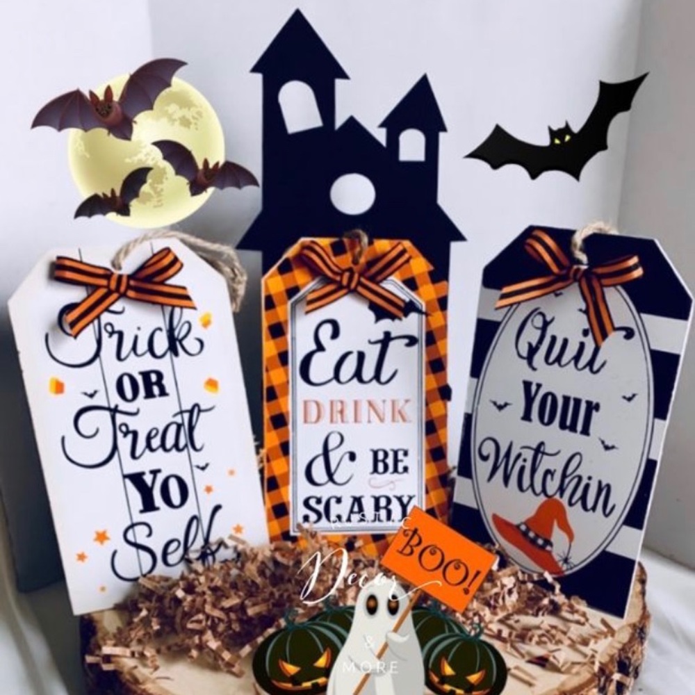 Farmhouse Halloween Tag Sign Decor Set of 3